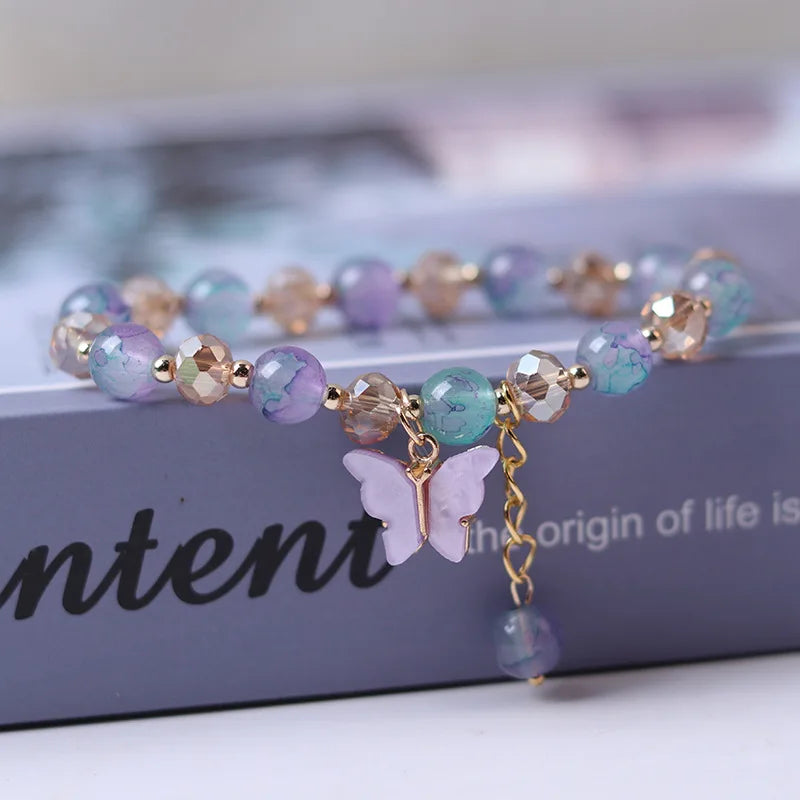 Couple Friendship Butterfly Bracelets Bohemian Colorful Crystal Beaded Bracelet Handmade Elastic Rope Women Pulseira Jewelry