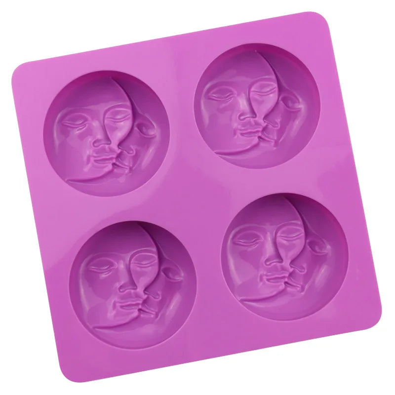 4 Holes DIY Handmade Sun & Moon Face Silicone Soap Molds for Soap Making Bath Bomb Molds for Homemade Lotion Bath Bomb Moulds