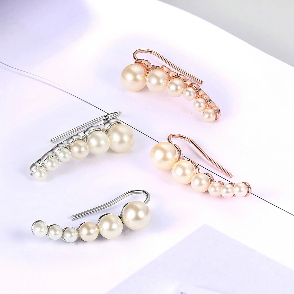 Imitation Pearl Climbing Earrings for Women Top Quality Lady Style Rose Gold Color Fasshio Jewelry Ear Clips Wholesale