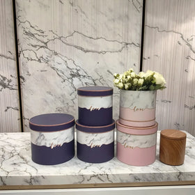 Spot (accept Custom) Round Box Printing Marble Color Pattern 3 Piece Round Flower Box Barrel Set Box Round Gift Box