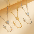Stainless Steel PVD Gold Black Virgin Mary Cross Pendant Necklace Gold Plated Cross Charm Lariat Necklaces Jewelry for Women