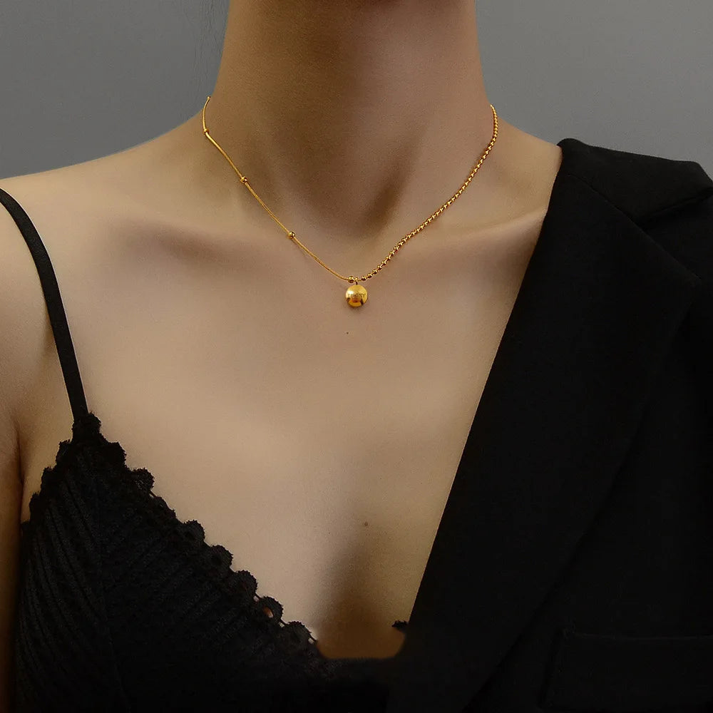 Korean Design Hot Selling Jewelry 316 Stainless Steel Gold Plated Ball Thin Chain Chokers Necklace for Women