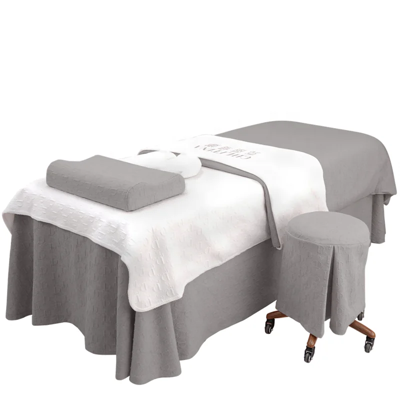 Cotton Beauty Salon Bedsheet Set Soft Sheet Spa Bed Table Cover Sheets Set with Hole and Lying Pillow