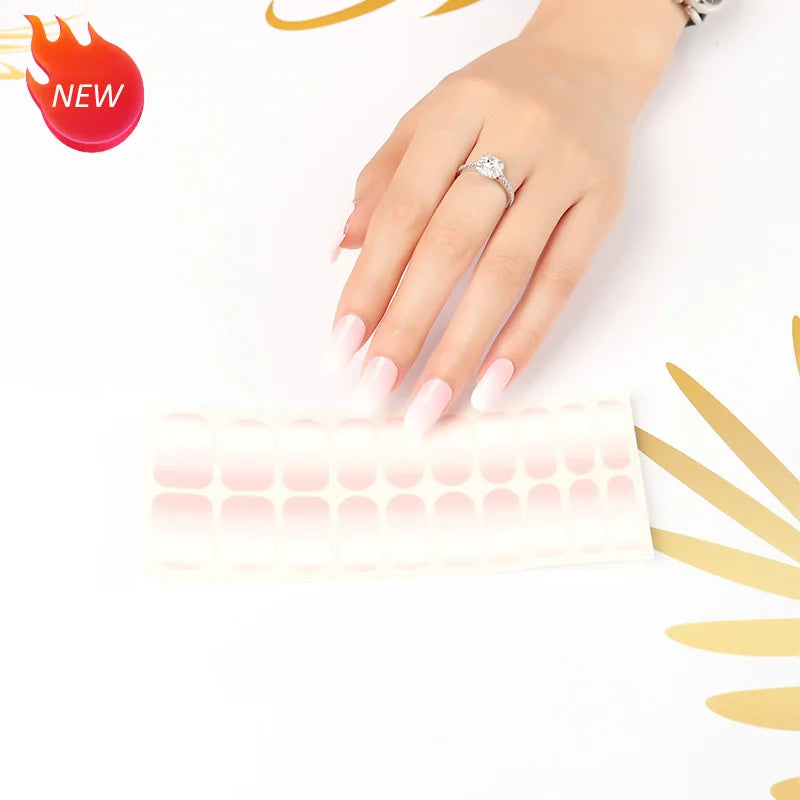 Fashion French Heart Design Plastic Waterproof 3D Self-adhesive Pink Ombre Nail Wraps & Polish Stickers
