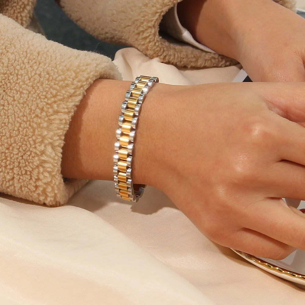 Dreamshow Waterproof Watchband Bracelet 18K Gold Plated Stainless Steel Titanium Bracelet Tarnish Free Bracelets & Bangles