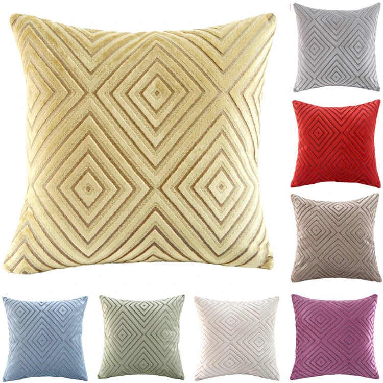 Wholesale Double Sided Square Plaid Thick Velvet Home Throw Pillow Cover Solid Color 45*45CM Sofa Cushion Cover