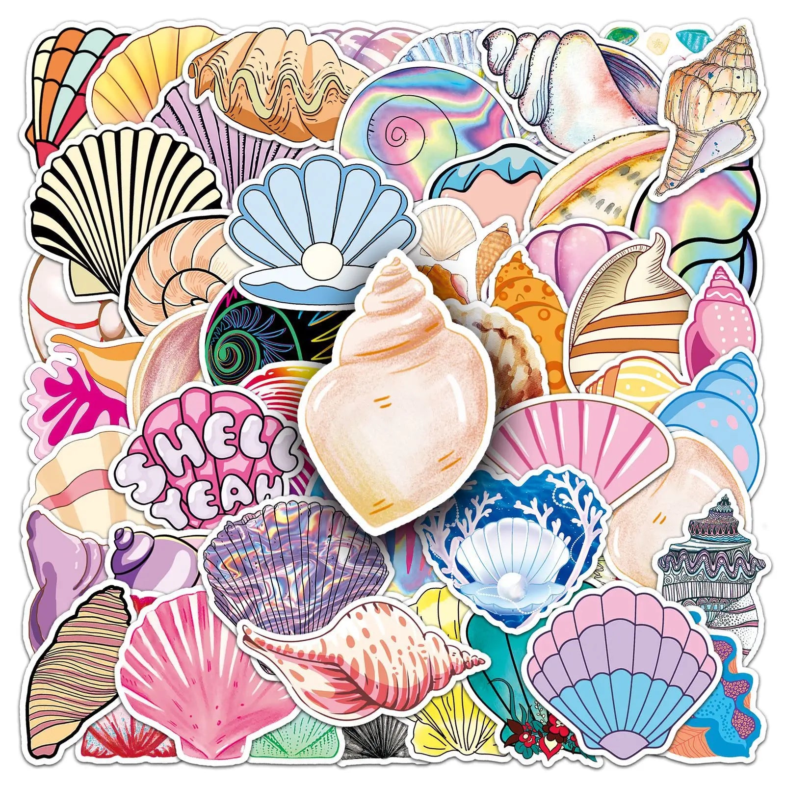 50 Pcs Beautiful Shell Graffiti PVC Waterproof Stickers for Draw bar Box Refrigerator Water Bottle Phone case and Books