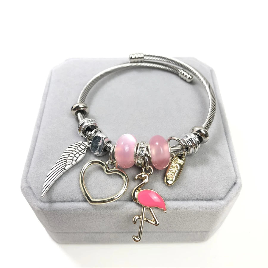 4 Colors Women Charm Beads Crystal Bracelets Swan Flamingos Pendant Animal Designs Luxury Cheap Charms Bracelets