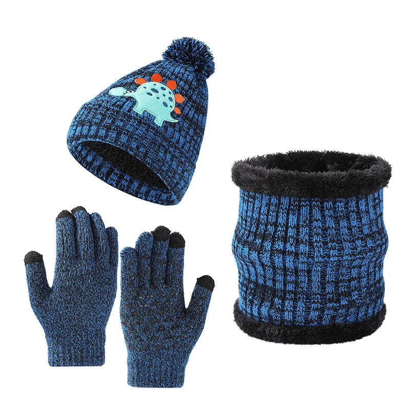 Unisex Customizable Thick Woven Knitted Winter Beanie Long Cotton Scarf Hat & Glove Set Children's Gift Wholesale