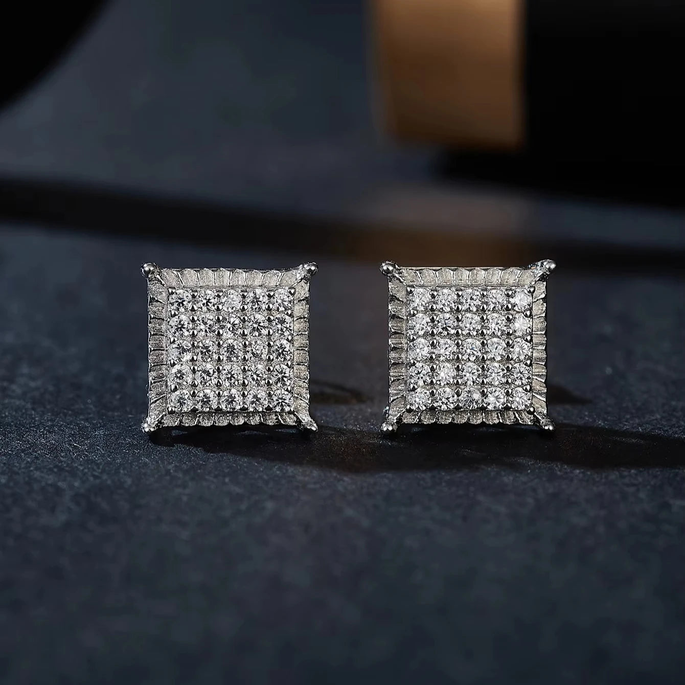 Custom Square Shape 925 Sterling Silver Iced Out VVS D Moissanite Lab Grown Diamond Studs Earrings Unisex for Anniversary