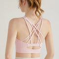FLW Pink Yoga Bra for Women High for Fitness Vest Lightweight Breathable Simple High Support Spandex/Nylon Four-Way Stretch