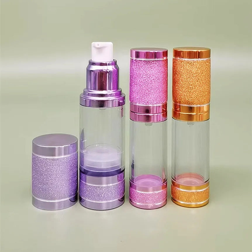 15ml 30ml 50ml Matte Powder Purple Pink Cosmetics Airless Pump Lotion Cream Bottle Gold Cap for Skincare Packaging