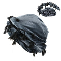 HZM-23412 Turban for Men Tassels Twist Head Wrap Velvet Durags Street Hip Hop Male Satin Lined Hat Hijab Turban