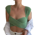 Knitted Wool Halter Backless Elegant Sexy Camisole White Top This Summer