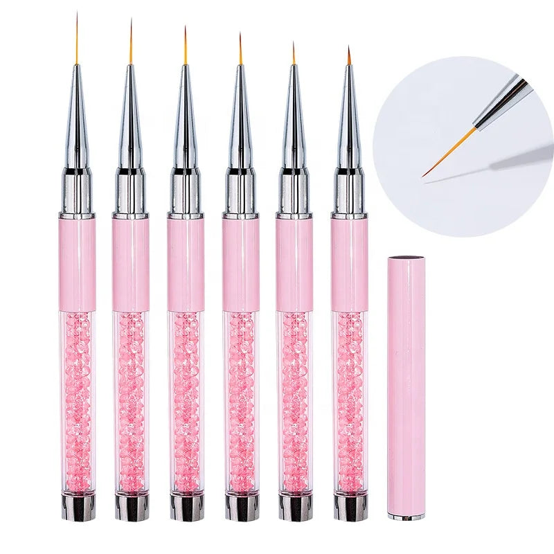 5/7/9/11/13/15mm Pink Rhinestone Handle Line Nail Art Brush Manicure Tools Lines Stripe Flower Painting Drawing Liner Pen