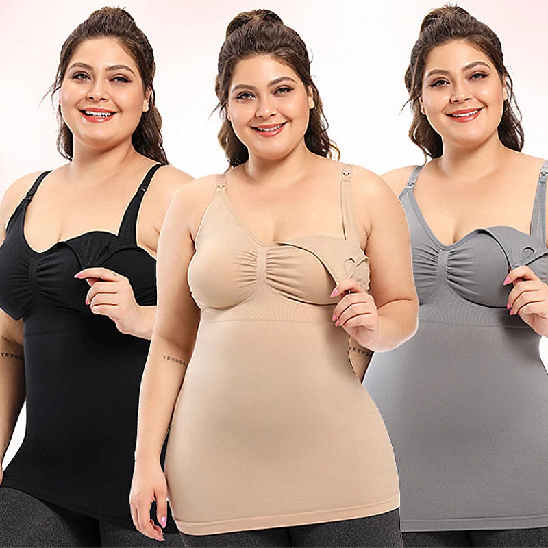 High Quality Women's Breastfeeding Tank Top Seamless Maternity Nursing Camisole Breathable Solid Pattern Logo Cup Dropshipping
