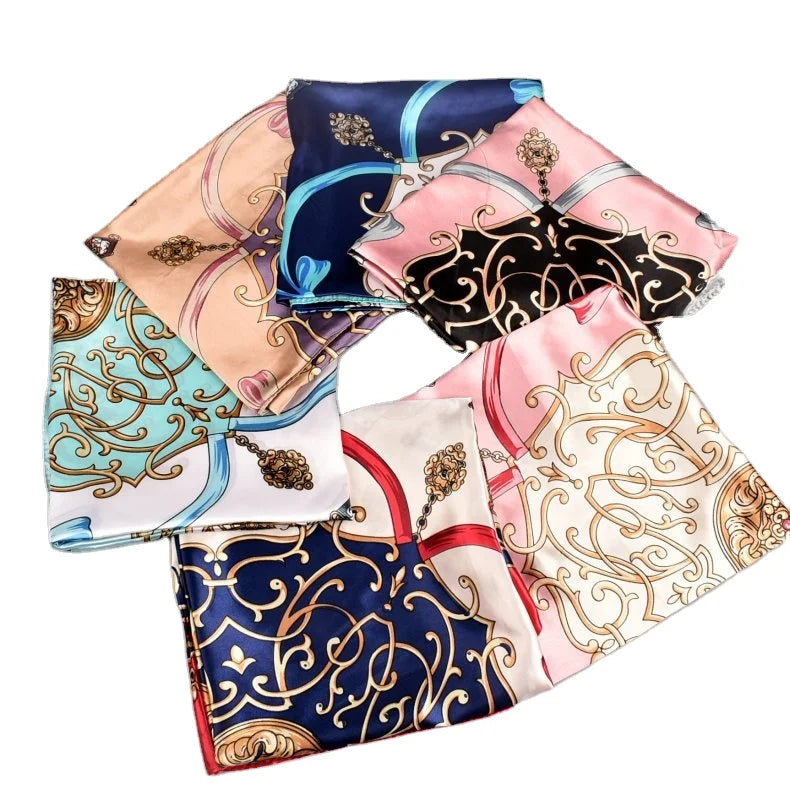 Fashion New Arrival Custom Designer Luxury Satin Silk Scarf Digital Printing square 90*90cm Satin Shawl for Women