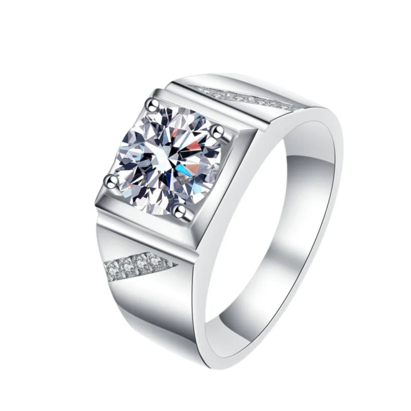 BOCAI 1.0 Ct 2.0 Ct Moissanite Trendy PT950 Plating Factory Stock Wholesale for Boyfriend 925 Sterling Silver Men's Ring