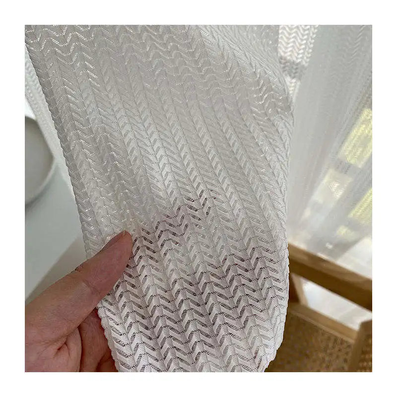 Innermor Modern Style White Striped Pattern Polyester Tulle Customizable Built-In Curtain for Living Room Bedroom Flat Window
