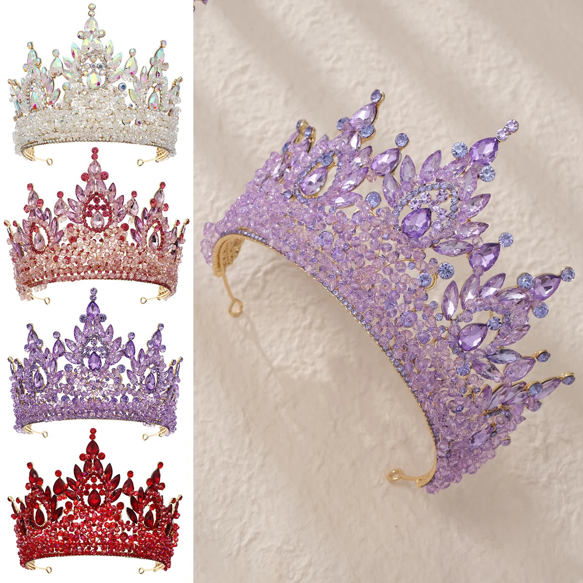 Miallo Luxury Colorful Bridal Headpiece Wedding Hair Accessories Rhinestone Crystal Crown and Tiaras for Women