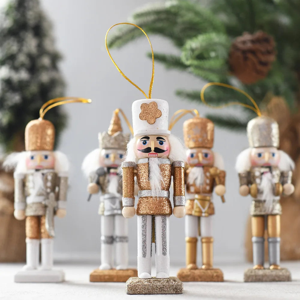 Popular Merry Christmas New Arrivalled Ornament 13cm High 5pcs Glitter Nutcrackers Wood Soldier Decoration