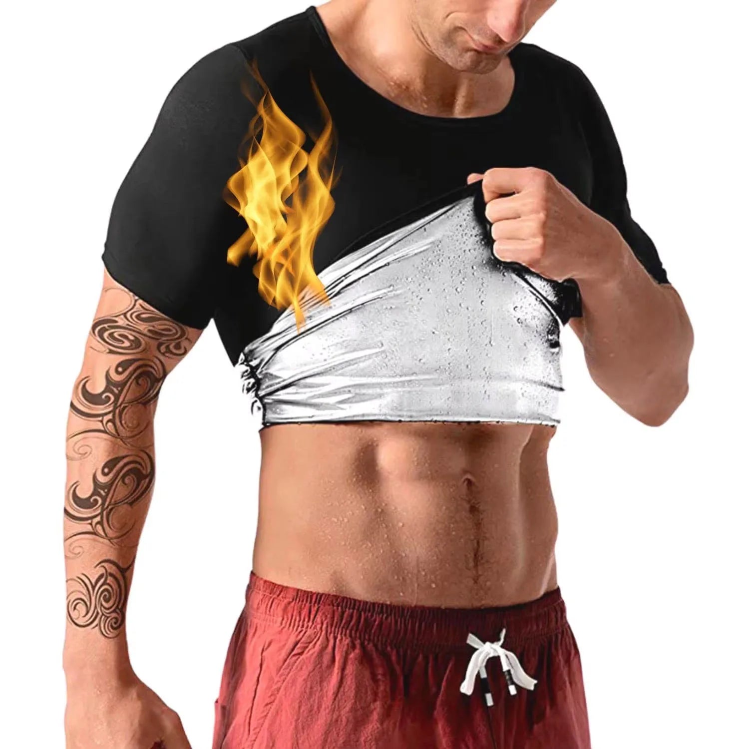 Men's Fitness Bodysuit T-Shirt Compression Sleeveless Sweatshirt Body Shaper Slimming Vest Shapewear for Home Use