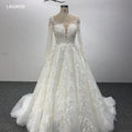 Jancember LSQX028 Elegant Cute O-neck Long Sleeve Lace up Backless Wedding Dress