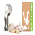 Manual Garlic Press with Silicone Peeler and Cleaning Brush Zinc Alloy Sustainable Kitchen Tool for Cooking