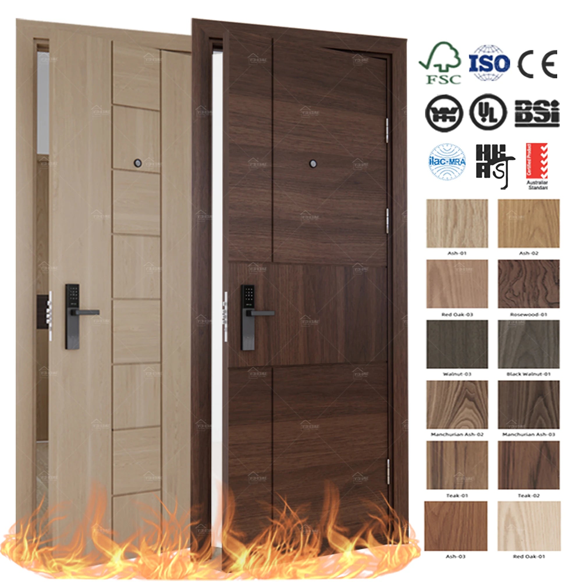 China Top Fire Door Manufacturing Hotel Project 20 45 60 Minutes Fire Rated Door with Frame Swing U-l Fire Doors