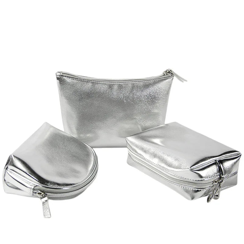 Top Grade Makeup Pouch Small Cosmetic Bag Cute Pouches Cosmetic Bag Soft Letter Makeup Bags for Women Silver