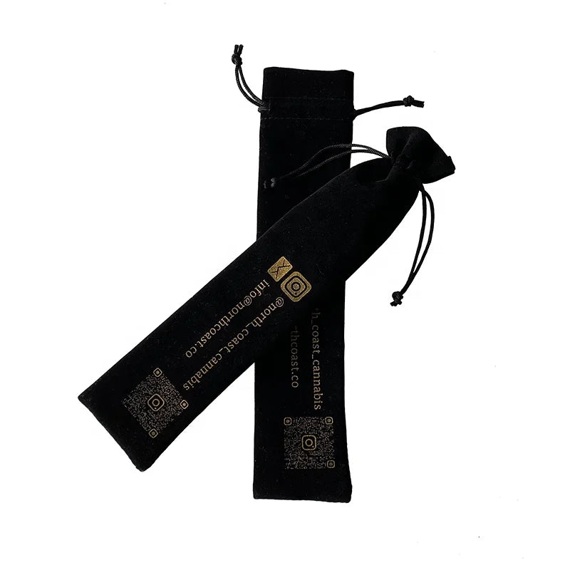 Customized Logo 6*27 cm Black Velvet Drawstring Eyebrow Pencil Pouches Straw Bags