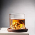 Mountain View 150ml 300ml Borosilicate Clear Drinking Glasses Easy Open End Whisky Glasses with Wooden Base Packaged in Carton