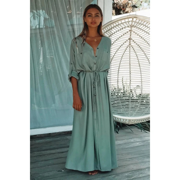 Wholesale Unique Design Ladies Apparel Green and White Casual Shirt Skirt With Belt