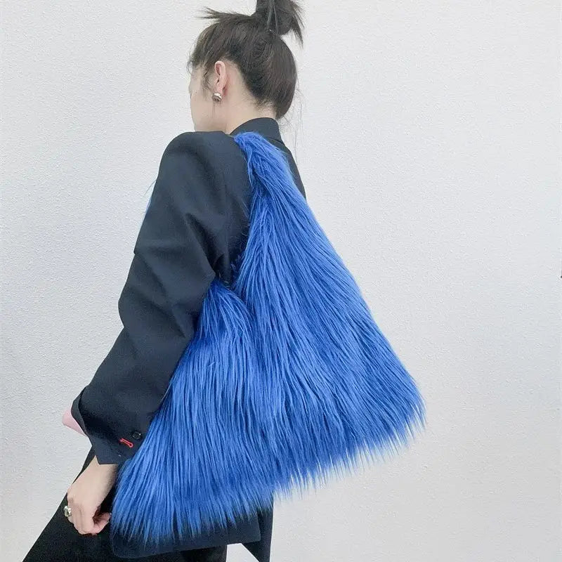 New Drop Wool Large Capacity Plush Faux Fur Shoulder Tote Bag
