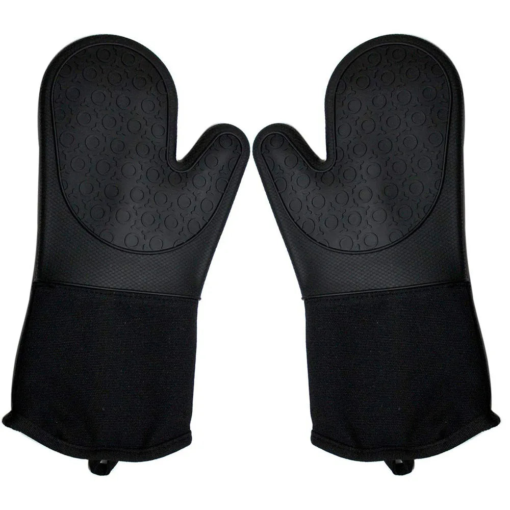 BPA-Free Silicone Oven Mitts Heat Resistant Kitchen Gloves Long Cotton BBQ Oven Gloves with Thick Cotton Liner