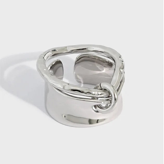 Irregular Unique Design Open Adjustable 18K Gold Plated S925 Sterling Silver Smooth Band Ring for Women