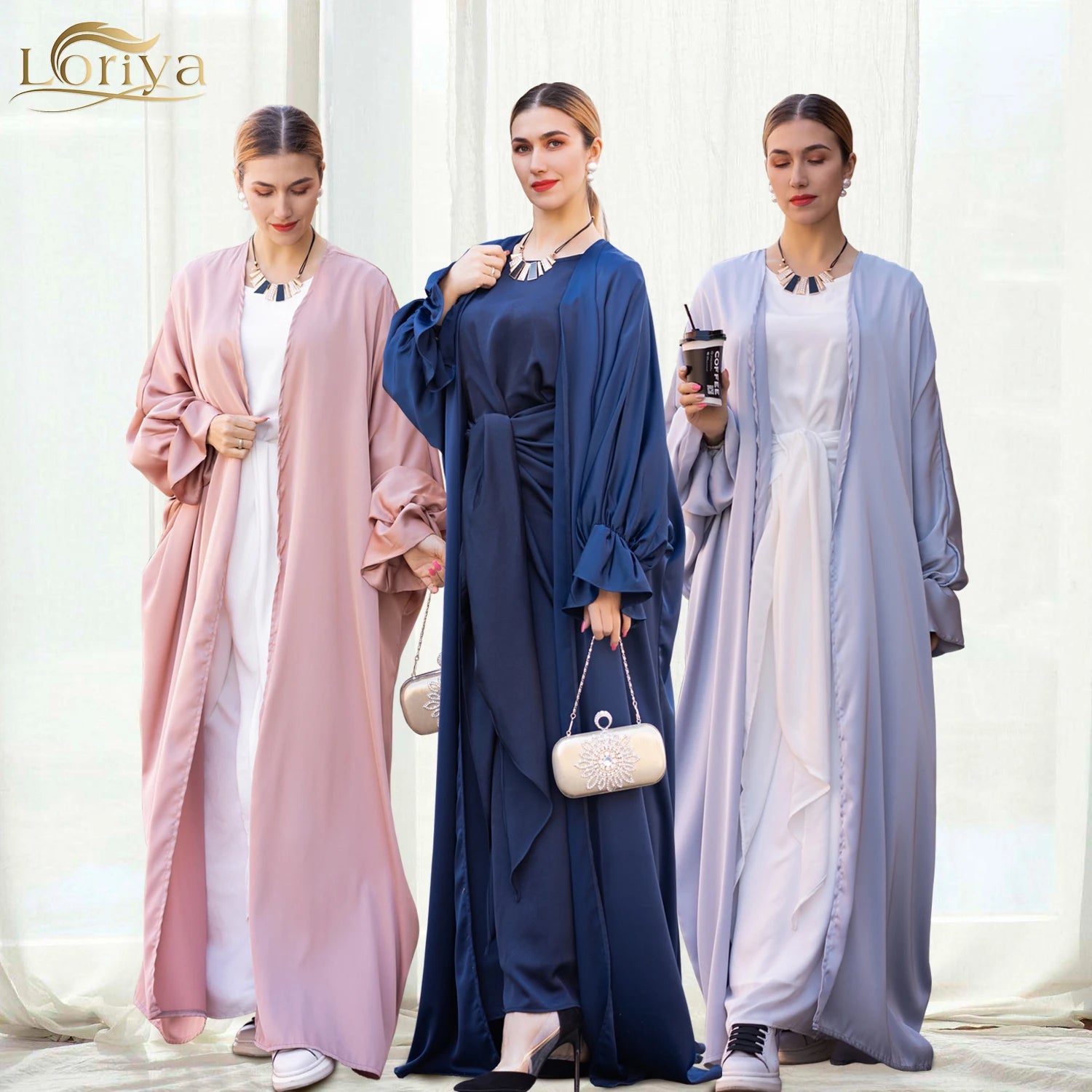 2026 New Kaftan Abaya Islamic Clothing Satin Ethnic Clothing Long Maxi Dress Women Open Abaya for Muslim Women