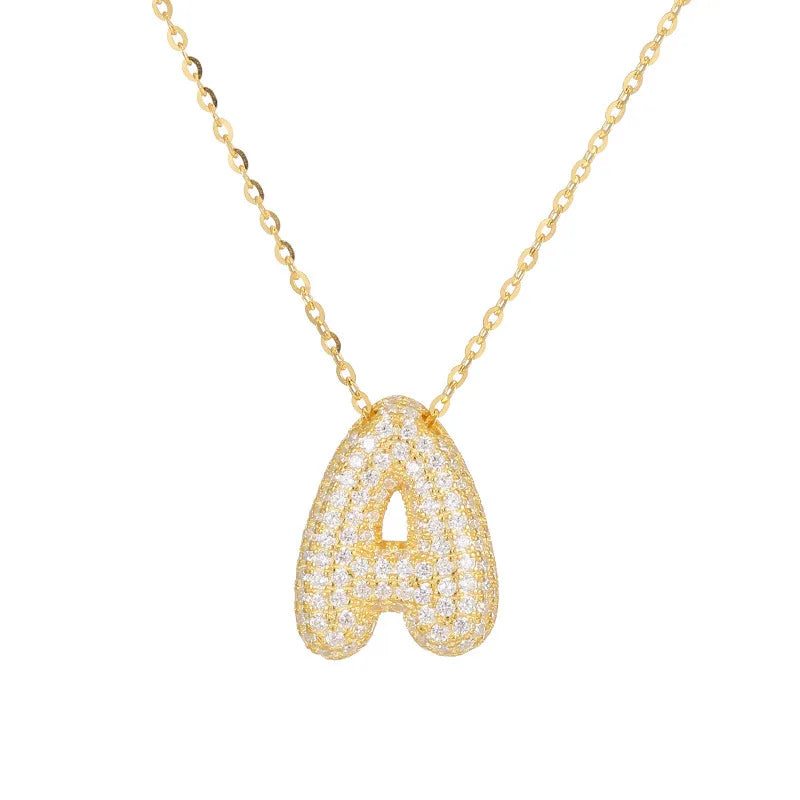 Hot Selling New S925 Silver Women's 26 Letter Bubble Trendy Zircon Head Gold Plated Link Anniversary Exquisite Hip-hop Pendant