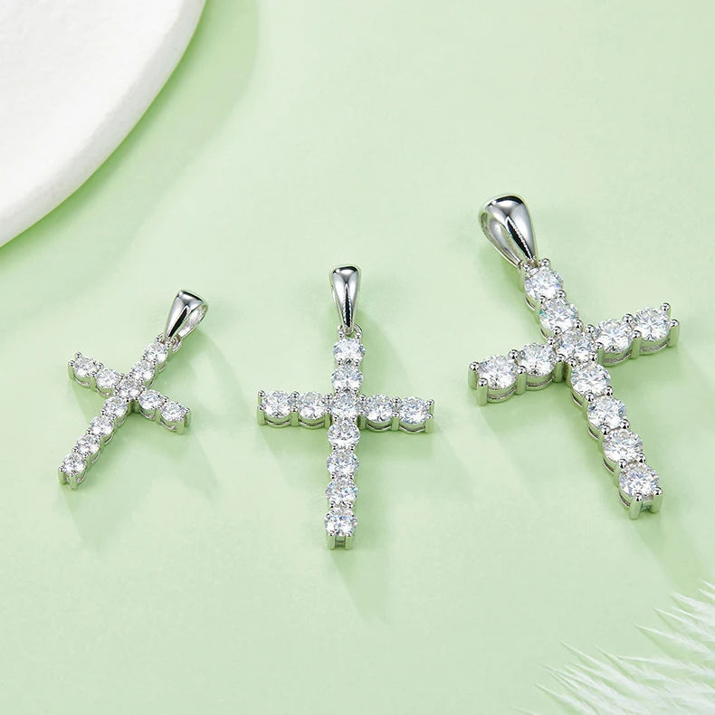 J001 Abiding Fine Jewelry Factory 925 Sterling Silver Necklace 3mm 4mm 5mm VVS Moissanite Cross Pendant With Diamond