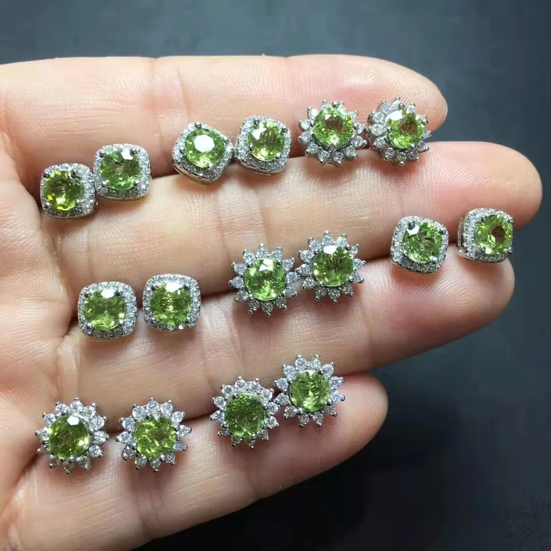 Healing Gemstone Stone Fine Jewelry Natural Raw Crystal Olivine 925 Sterling Silver Earrings for Women