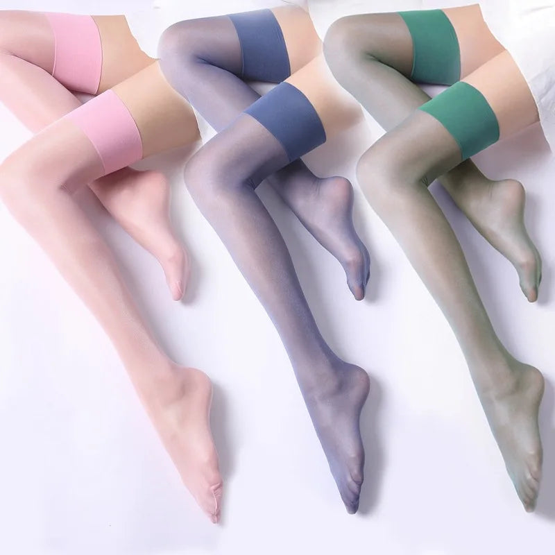Sexy Transparent Stockings Sheer Blue Socks Green Stockings Women Sexy Black Long Sock