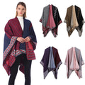 Autumn Winter Women's Oversized Bohemian Checkered Character Pattern Medium Length Scarf Poncho Shawl Warm Breathable MegaBDM