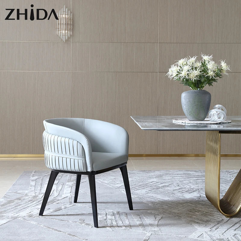 Hot Sale Dining Room Furniture Solid Wood Base Round PU Leather Dining Chair Luxury Design Restaurant Chair for Hotel