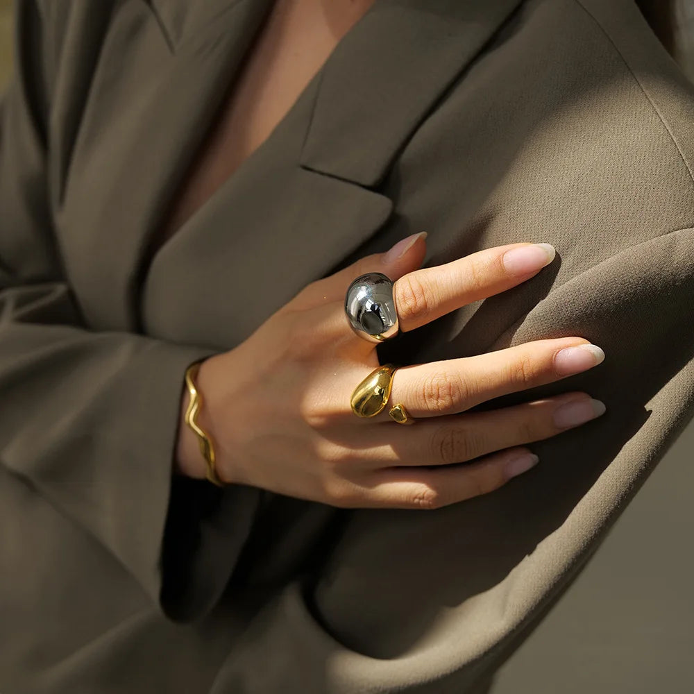 New Arrival Pink Cat Eye Natural Stone Wide Open Ring 18K PVD Gold Plated Stainless Steel Stone Jewelry Rings