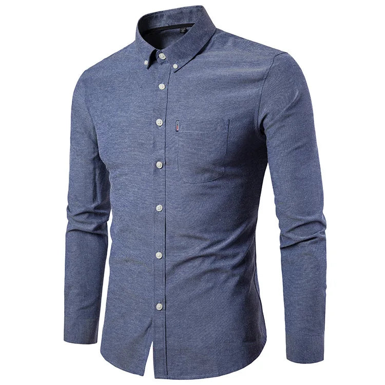 Cross Border Autumn New Men's Oxford Woven Slim Solid Color Shirt Men's Shirt Long Sleeve Shirt for Men