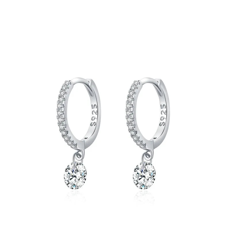Wholesale Popular Ear Jewelry 925 Sterling Silver Simulated Diamond Circle Zircon Pendant Hoop Earrings