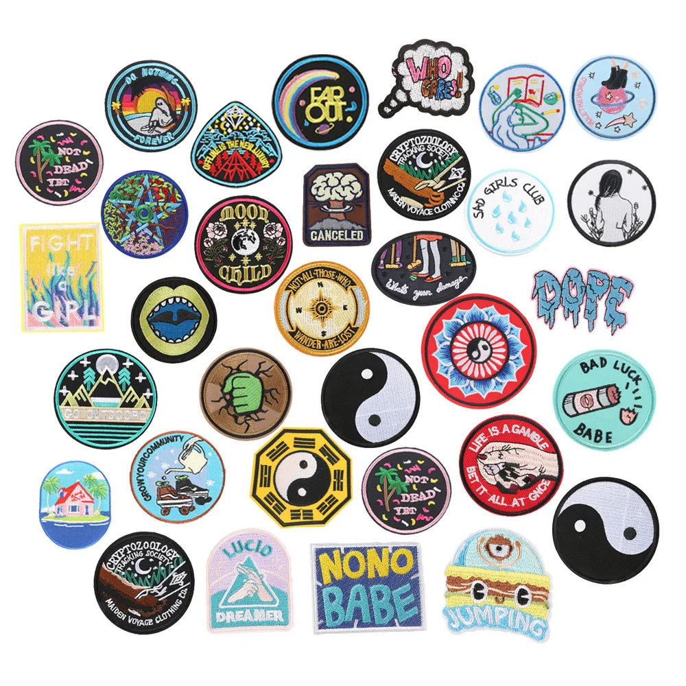 Hot Sale New Creative Fashion Style Tai Chi Ying Yang Custom Your Own Design Iron on Embroidered Circle Round Patches Badges