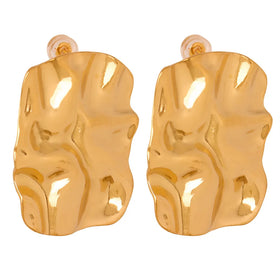 European and American Hip Hop Exaggerated Style Earrings Geometric Quadrilateral Glossy Pleated Textured Steel Earrings
