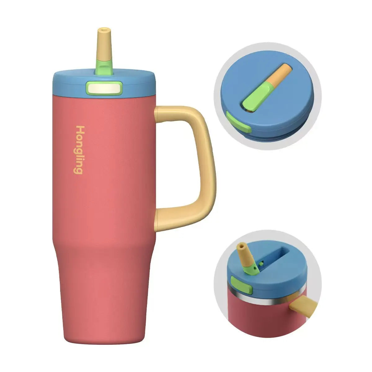 Double Wall Stainless Steel Travel Bottle with Handle Big Capacity Vacuum Insulated Coffee Tumbler for Camping