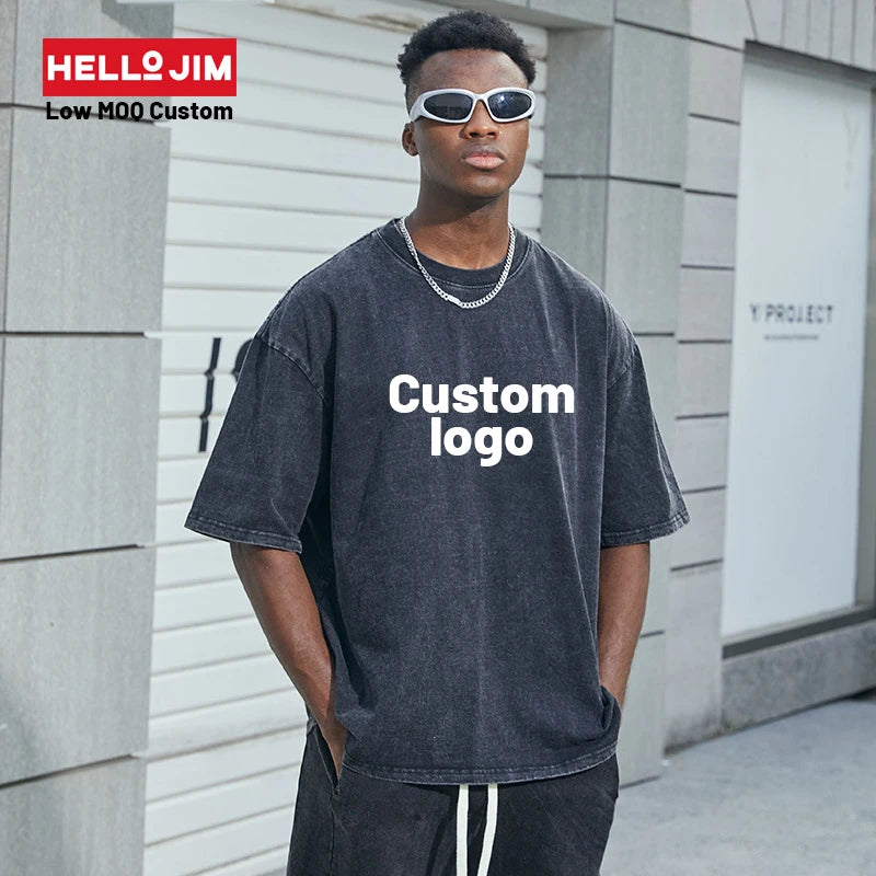HELLOJIM Wholesale Custom t Shirt Oversize Men Acid Wash t Shirt Streetwear Vintage Box Fit t Shirt